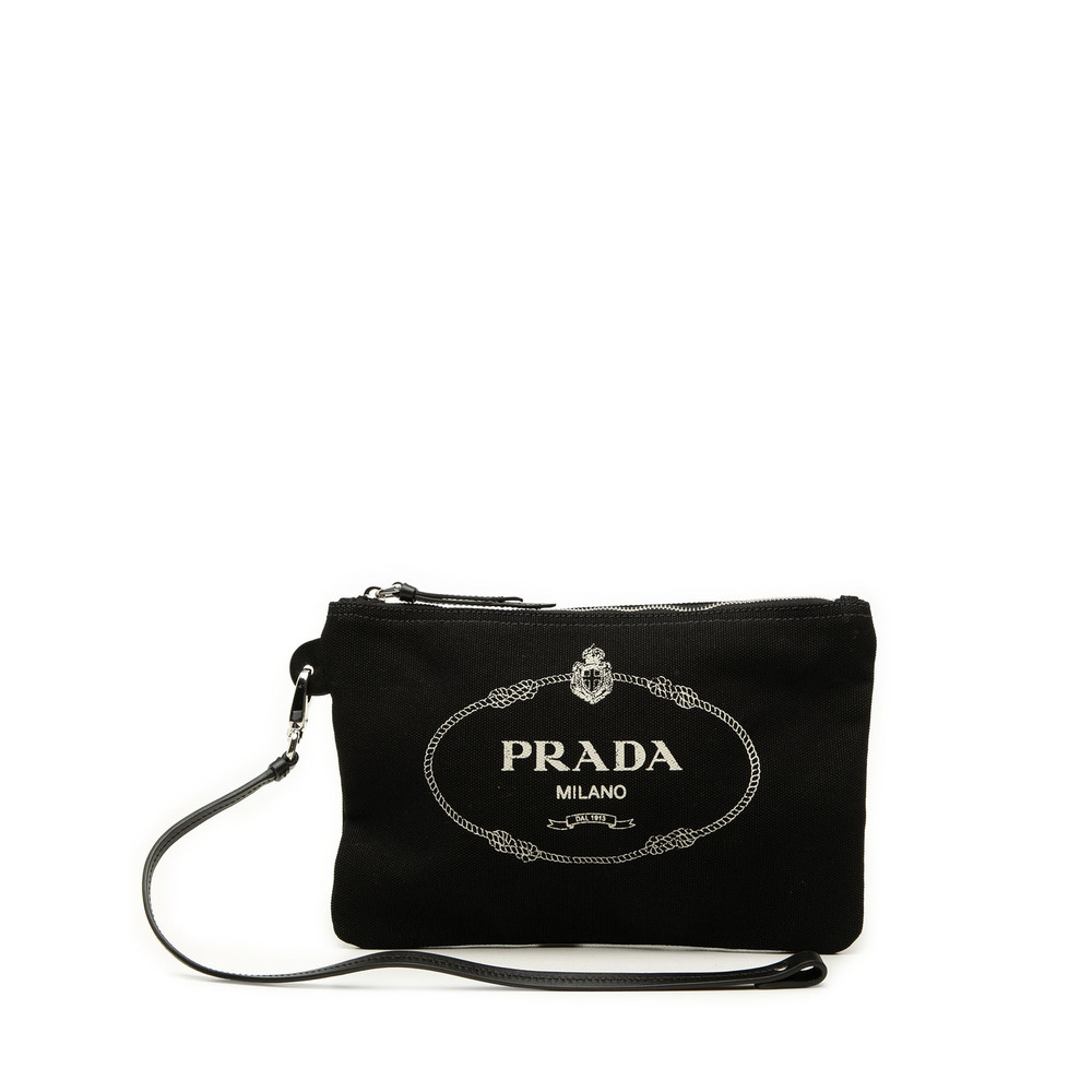Pre-Loved Prada Canvas Canapa Logo Wristlet Pouch